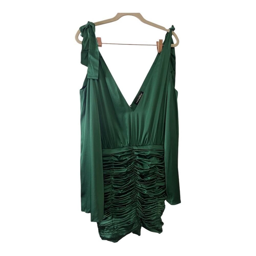 Retrofete Ruched Mini Dress Long Sleeve Satin Party Cocktail Hoco Statement Sz S